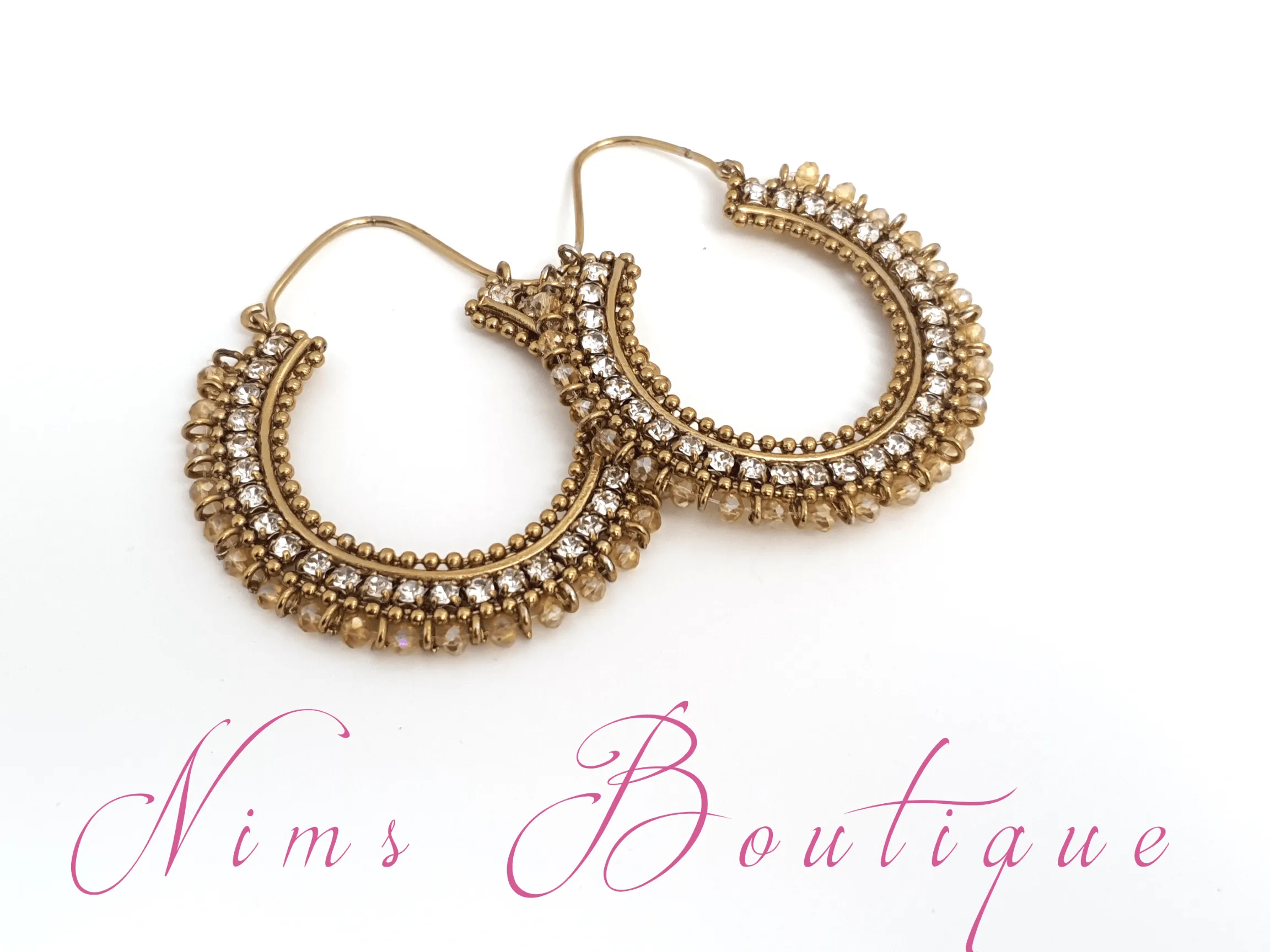 Royal Gold Bali Earrings with Clear Stone