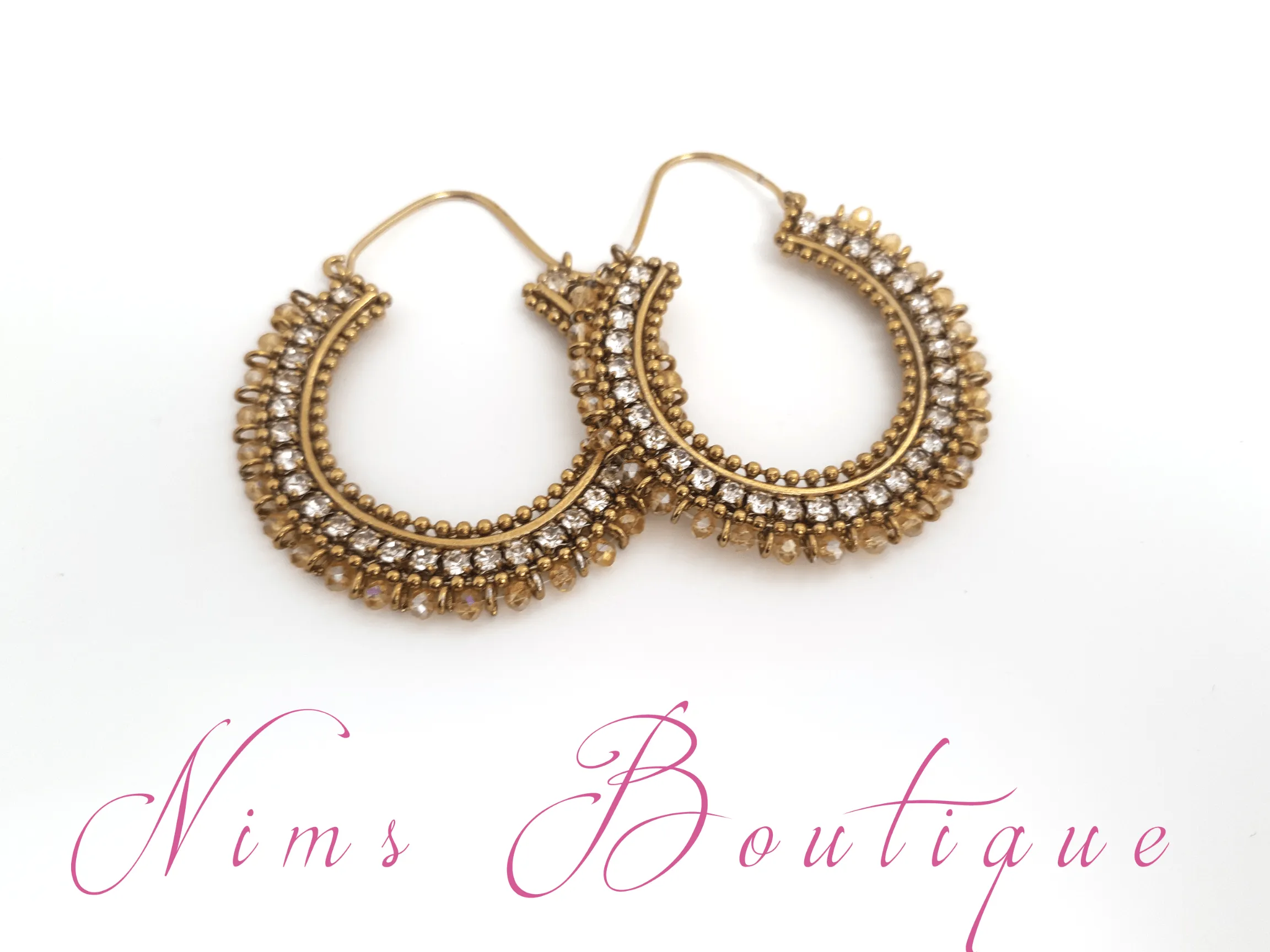 Royal Gold Bali Earrings with Clear Stone