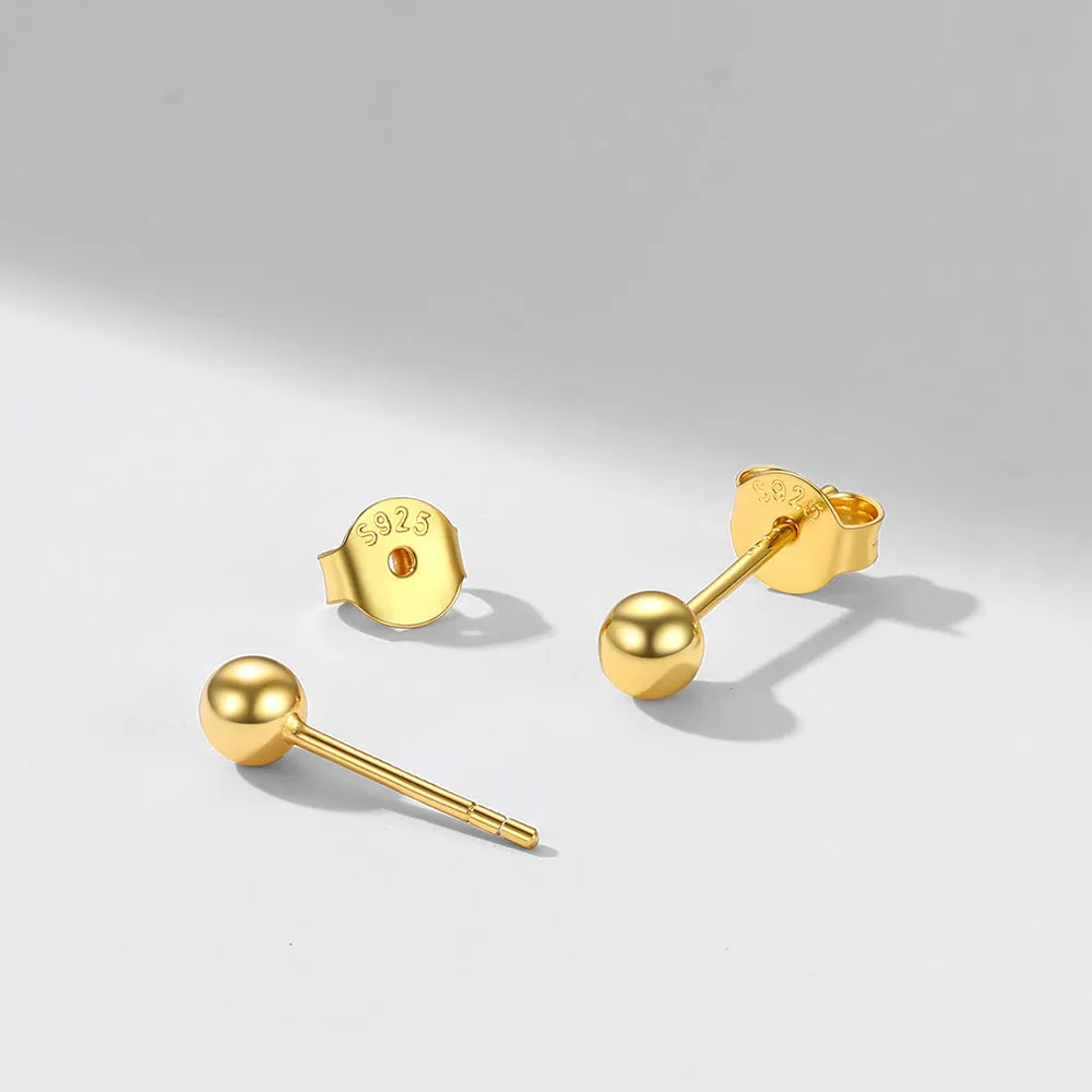 S925 Silver Minimalist Ball Stud Earrings for Women