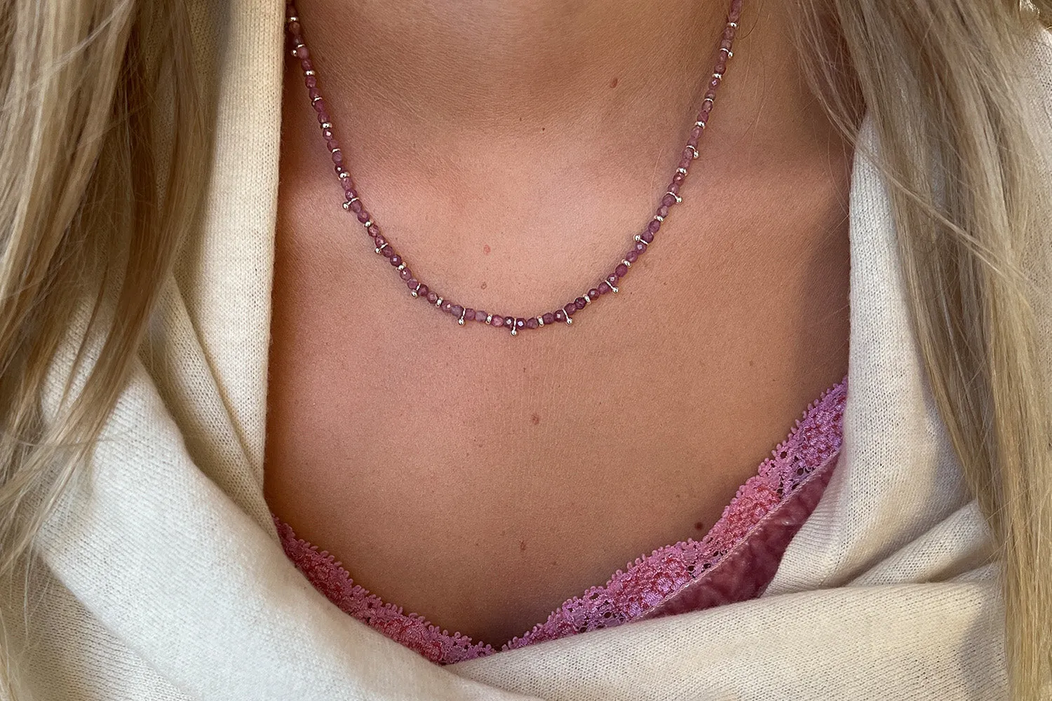 Salus Pink Tourmaline Gemstone Silver Necklace