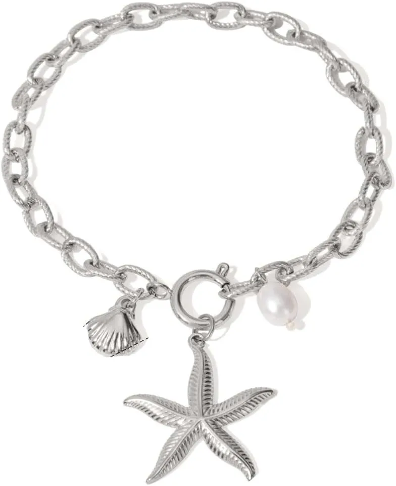 seashell charm anklet Casual Style Bracelets Coral fish starfish gold Sea Life Paper Clip Link Charm Bracelet