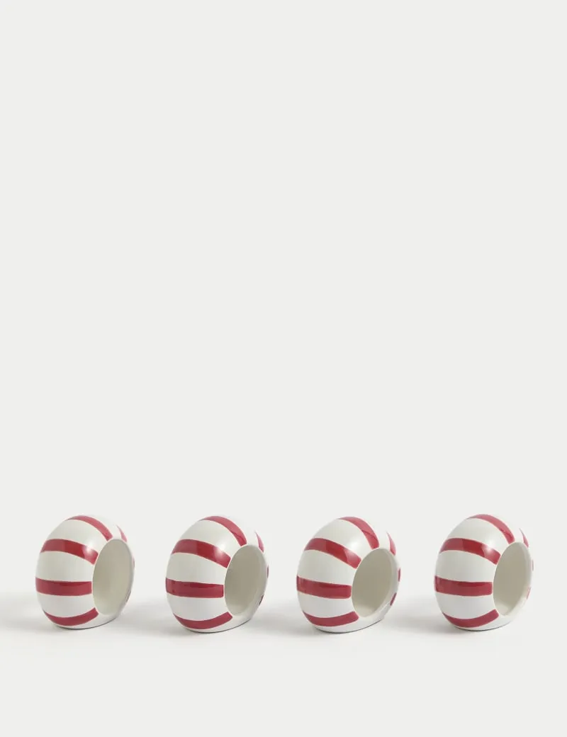 Set of 4 Ceramic Striped Napkin Rings