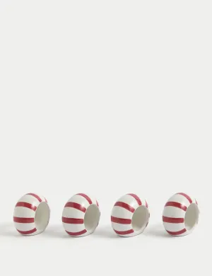 Set of 4 Ceramic Striped Napkin Rings