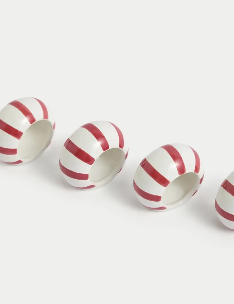 Set of 4 Ceramic Striped Napkin Rings