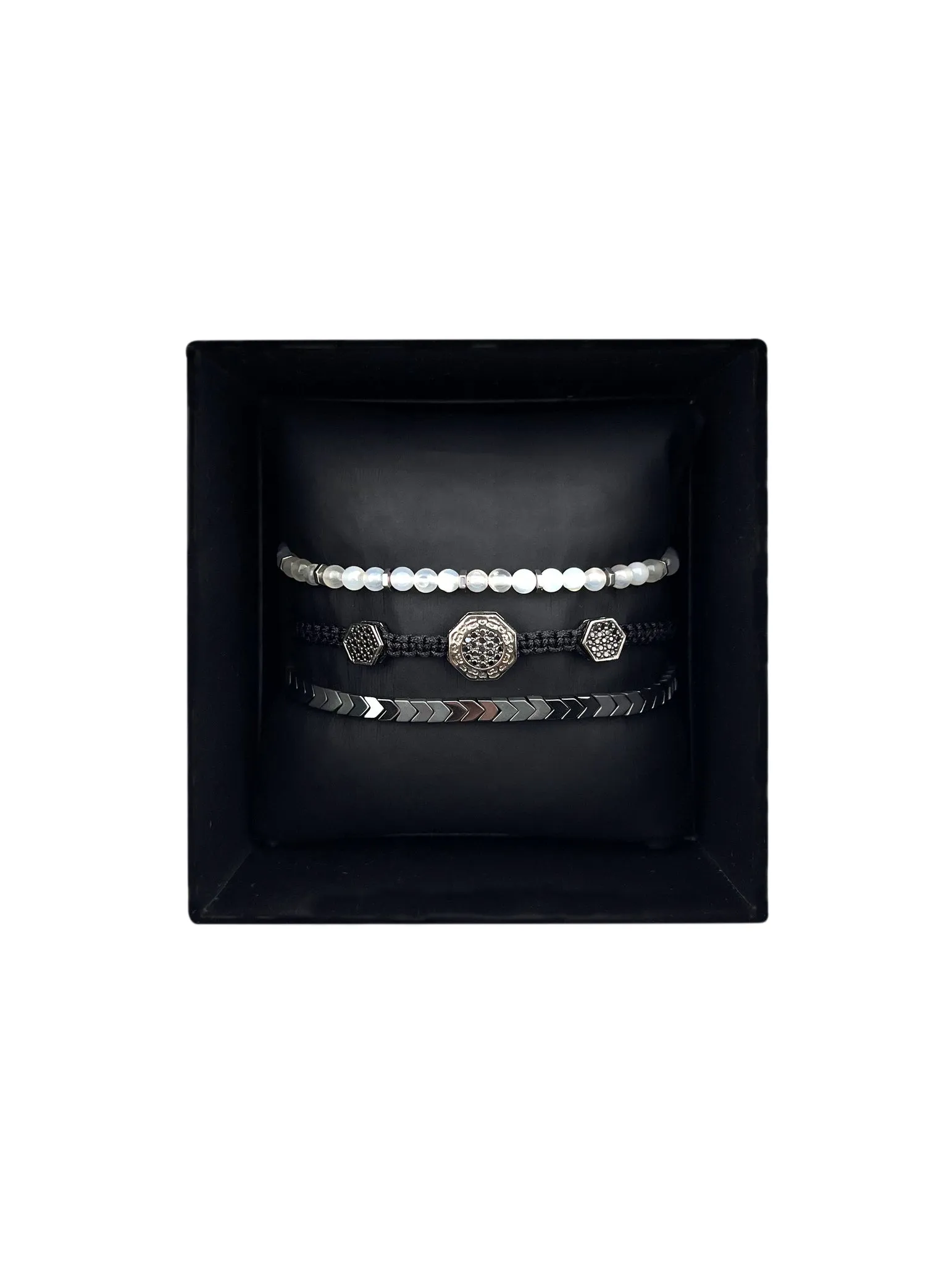 Set of Black Silver Bracelets
