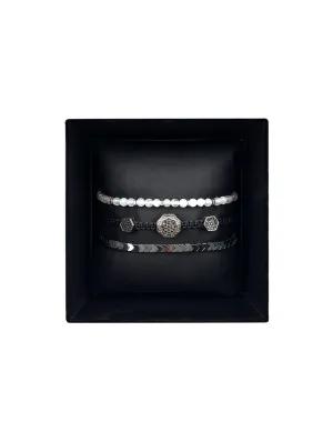 Set of Black Silver Bracelets