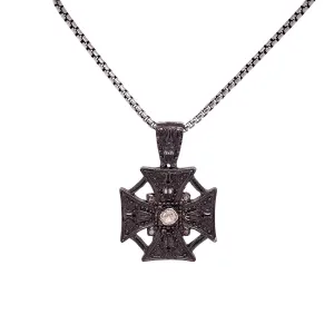 Silver and Black Rhodium Raw Diamond Maltese Cross Pendant