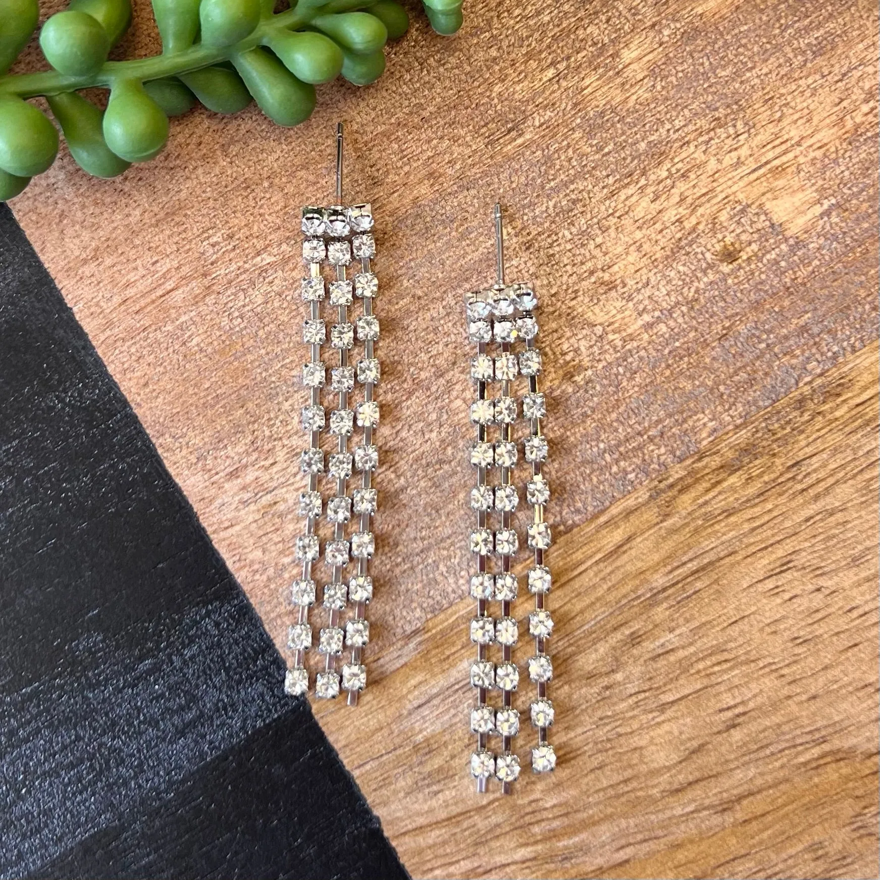 Silver Crystal 3Row Dangle Earring