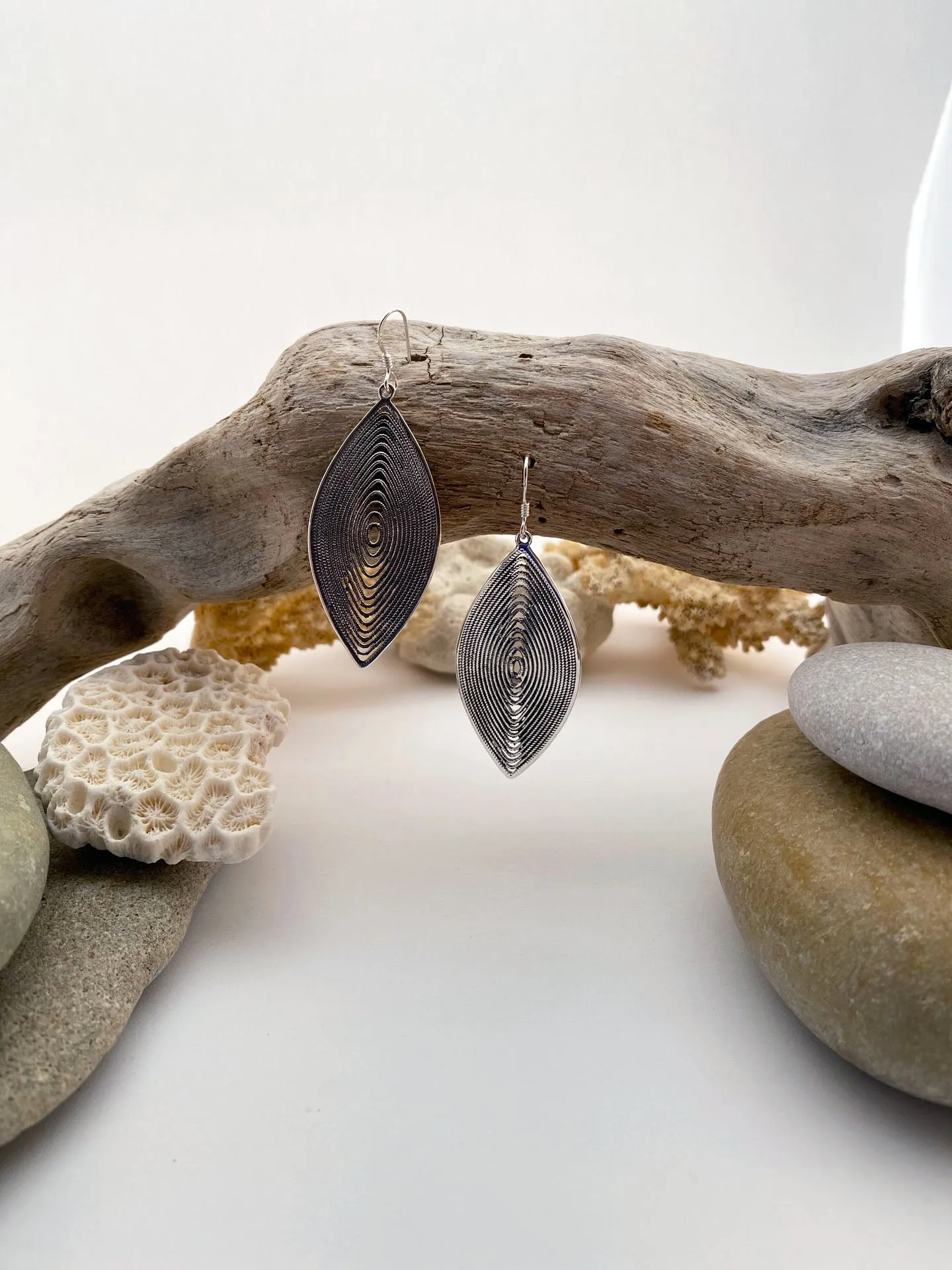 Silver Filigree Drop Oval Earrings