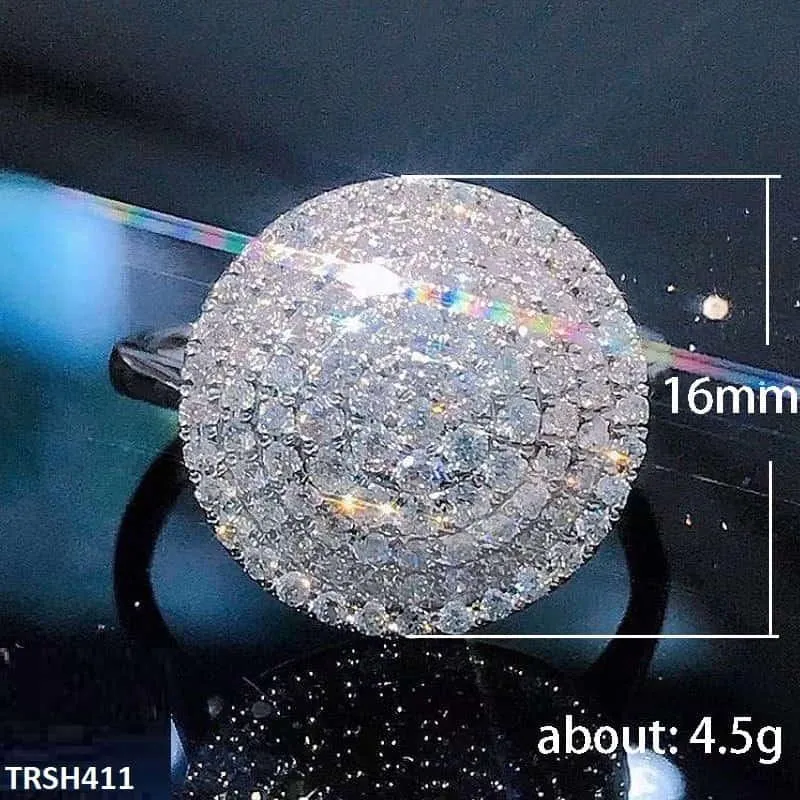 Silver Layered Full Zircon Studded Circle Ring