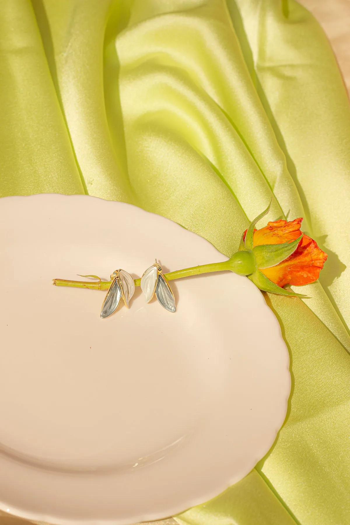 Silver Leaf Layer Stud Earrings