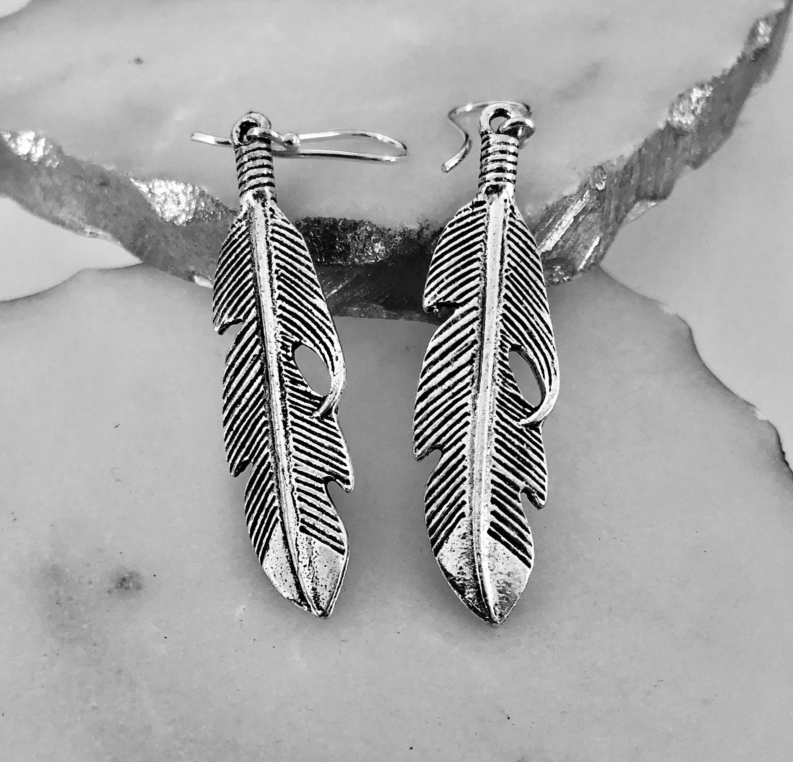 Silver Plated Feather Earrings