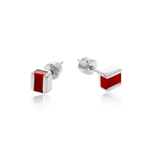 Silver Red Onyx Studs Cubo