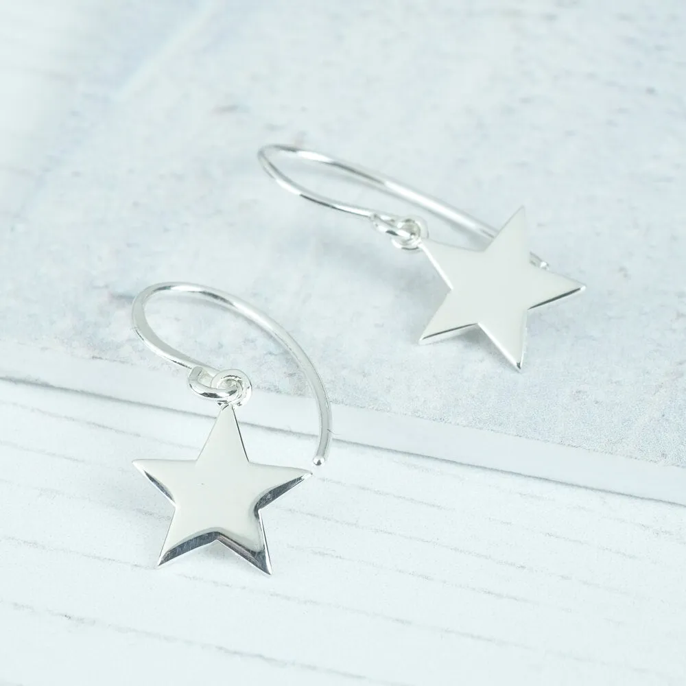 Silver Star Drop Earrings