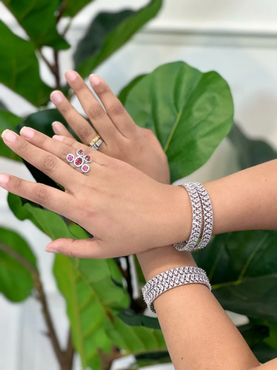 Silver with Pink American Diamond Ring