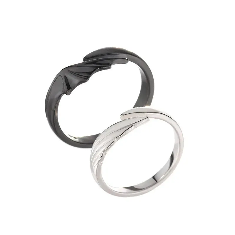 Silver/Black Angel Wings Adjustable Ring