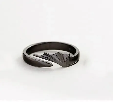 Silver/Black Angel Wings Adjustable Ring