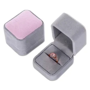 Single Deluxe Plush Gray with Pink Top Velvet Ring Box