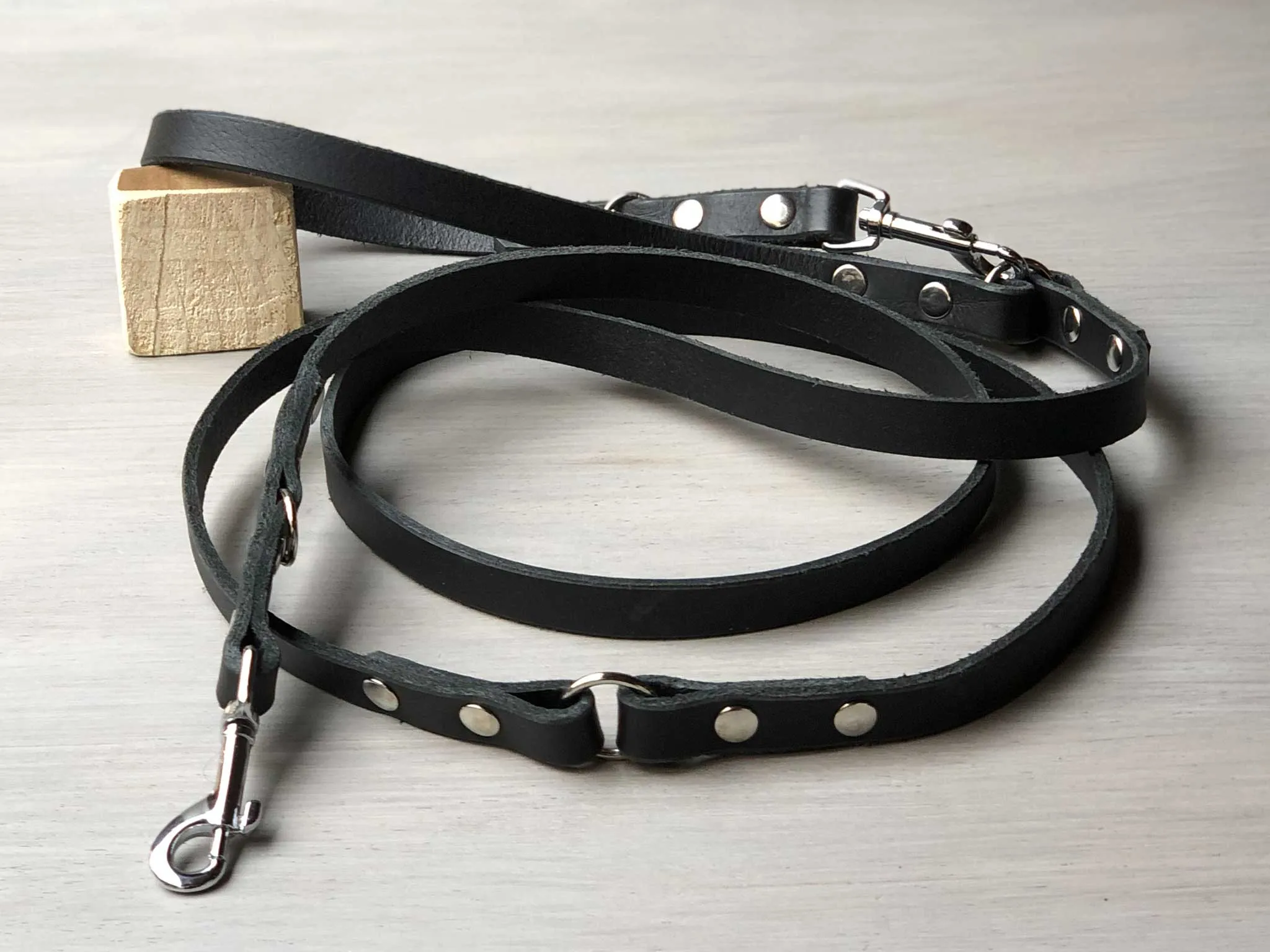 Slim Handsfree Leather Dog Leash Custom Length, Width and Hardware