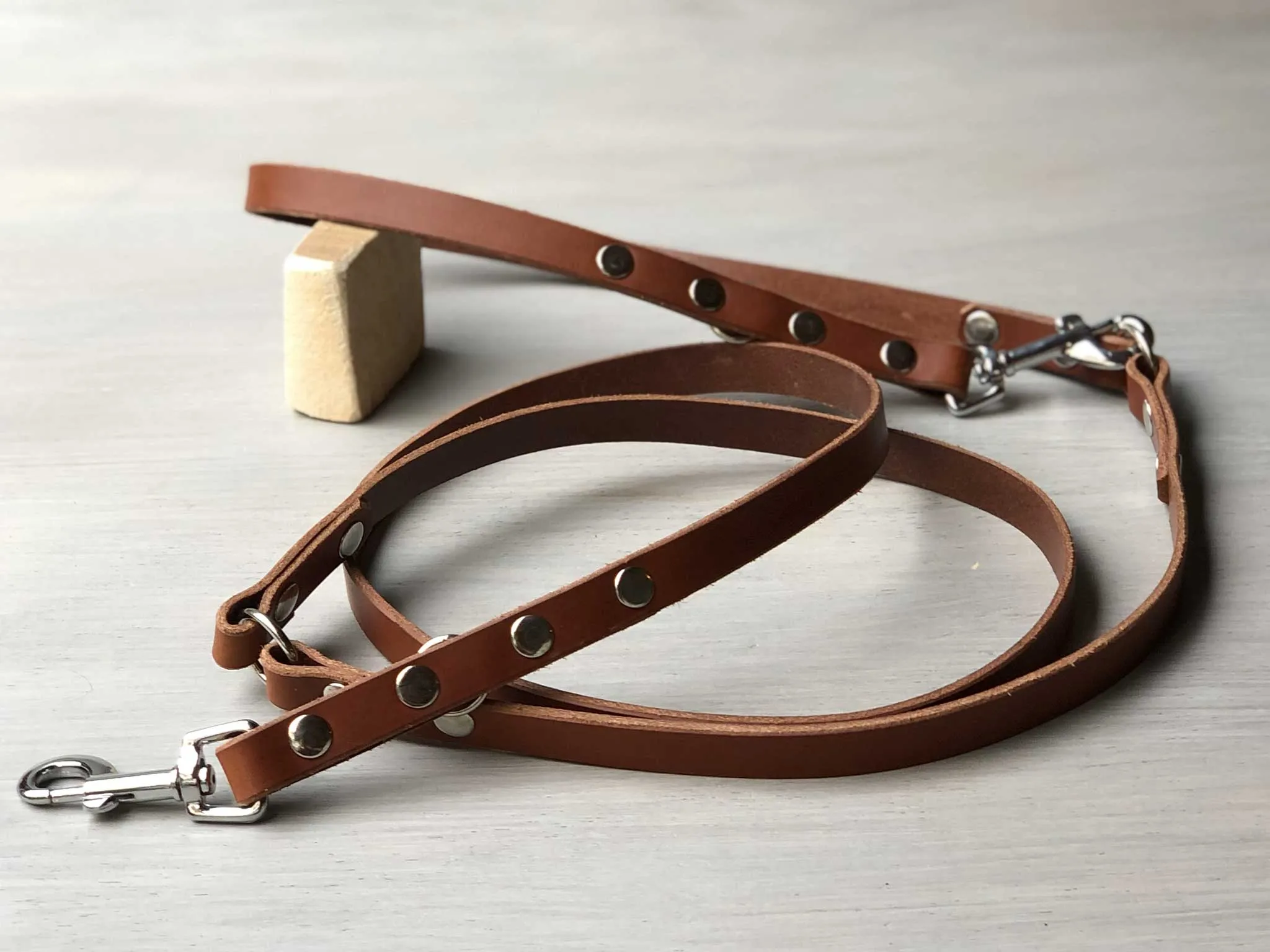 Slim Handsfree Leather Dog Leash Custom Length, Width and Hardware