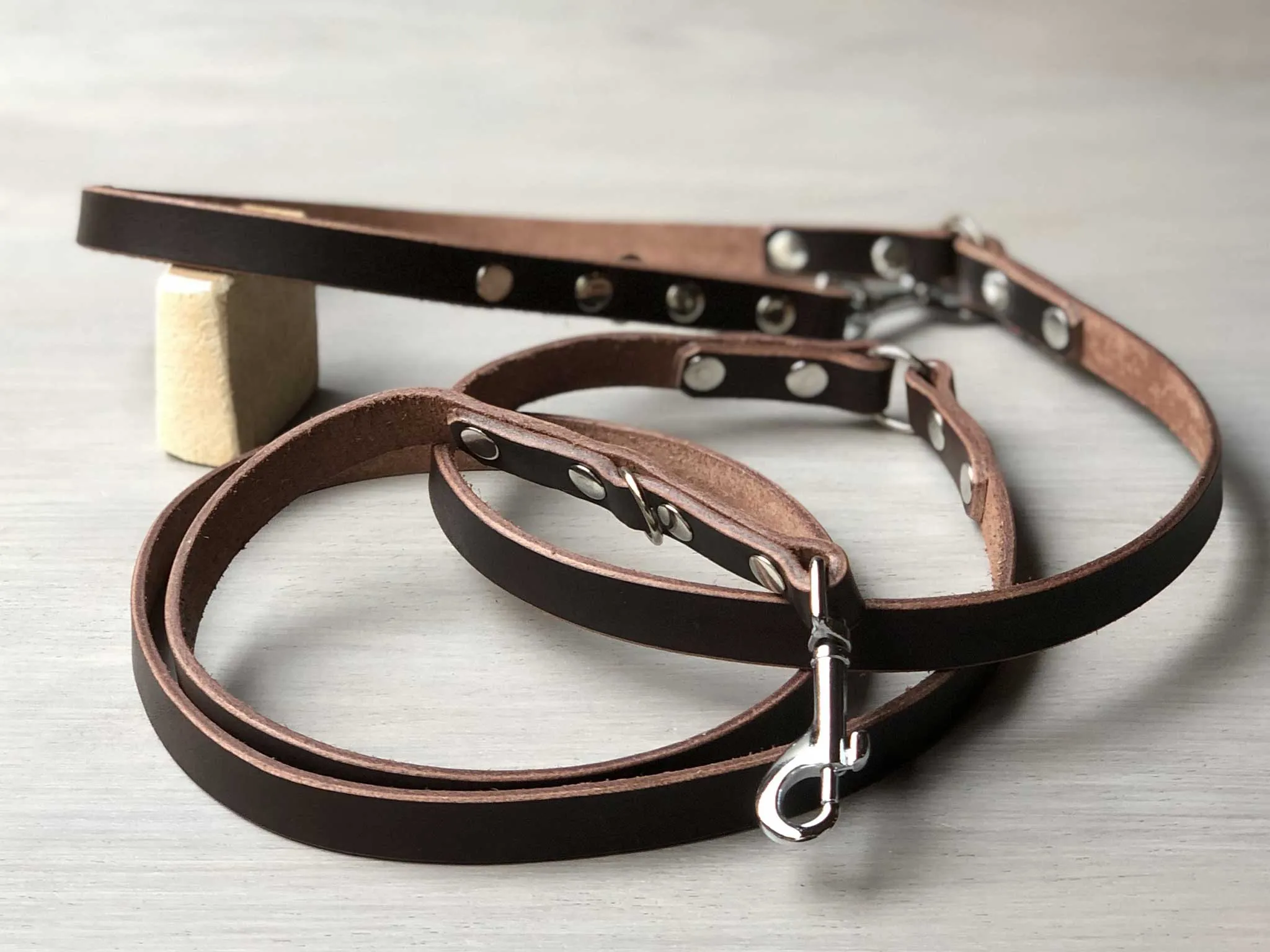Slim Handsfree Leather Dog Leash Custom Length, Width and Hardware