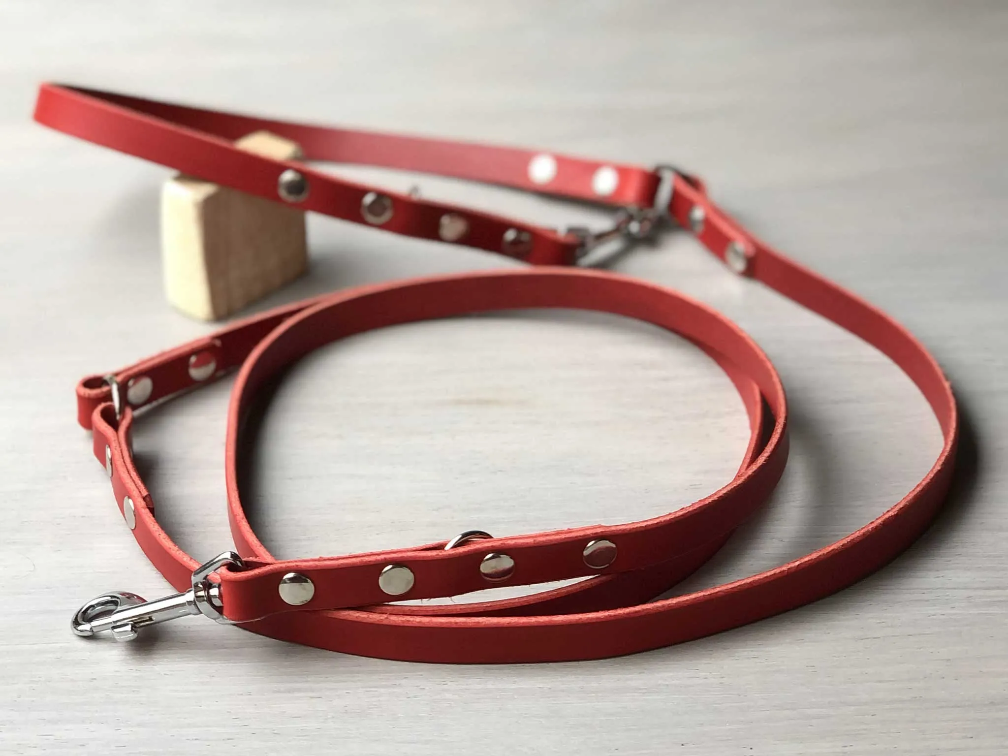 Slim Handsfree Leather Dog Leash Custom Length, Width and Hardware