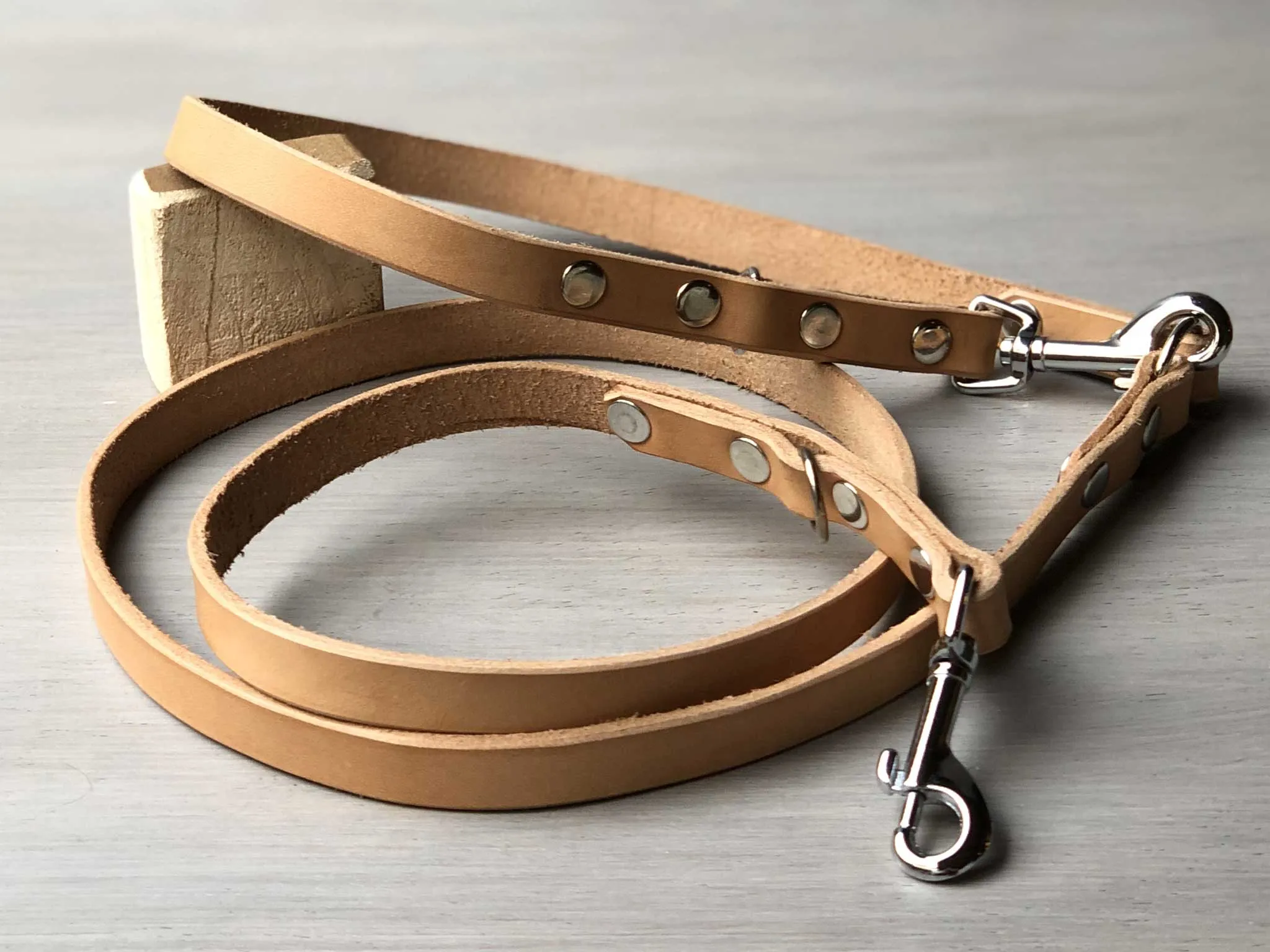 Slim Handsfree Leather Dog Leash Custom Length, Width and Hardware