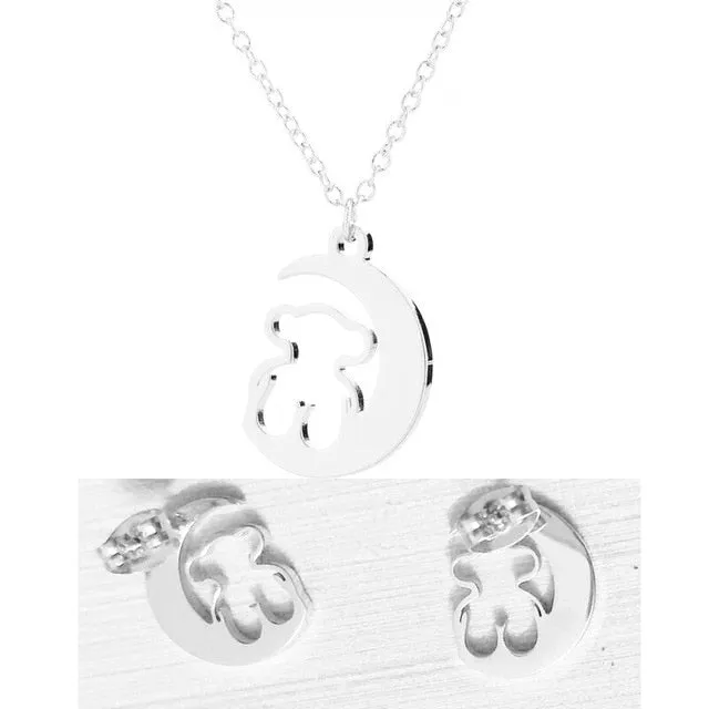 Stainless Steel Moon Bear Necklace Jewelry Women Fashion Animal Necklace Party Accessories Mama Bear Gift
