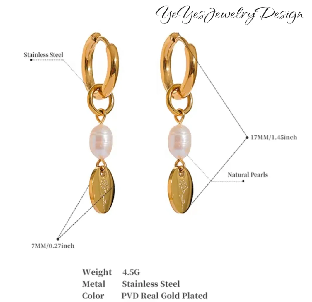 Stainless Steel Natural Pearl Charm Flower Drop Chic Earrings.