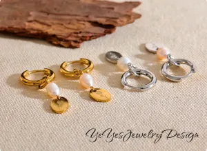 Stainless Steel Natural Pearl Charm Flower Drop Chic Earrings.
