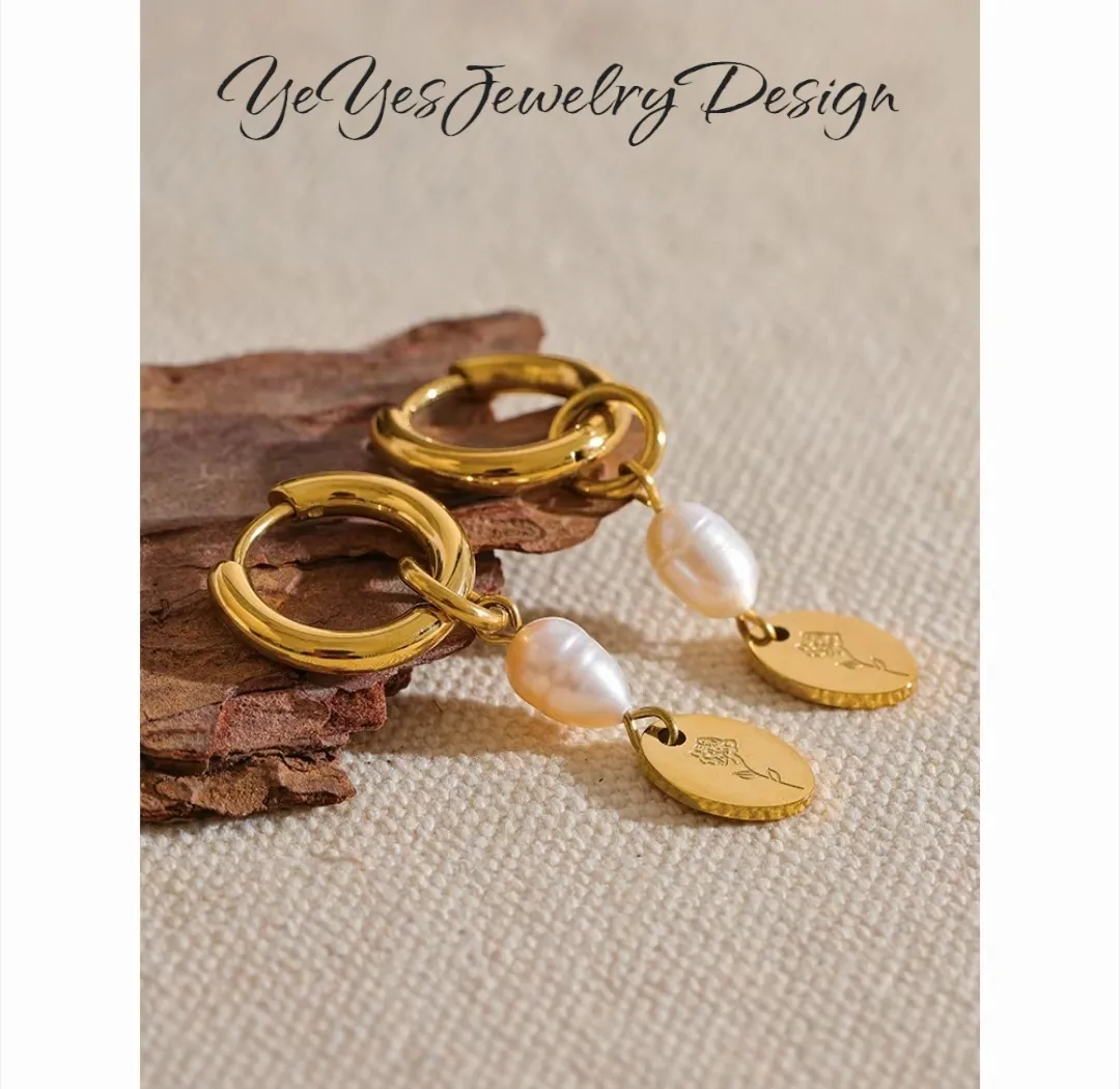 Stainless Steel Natural Pearl Charm Flower Drop Chic Earrings.
