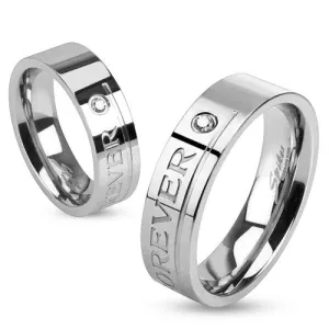 Stainless Steel "Love you Forever" Engraved Band Ring with Single CZ