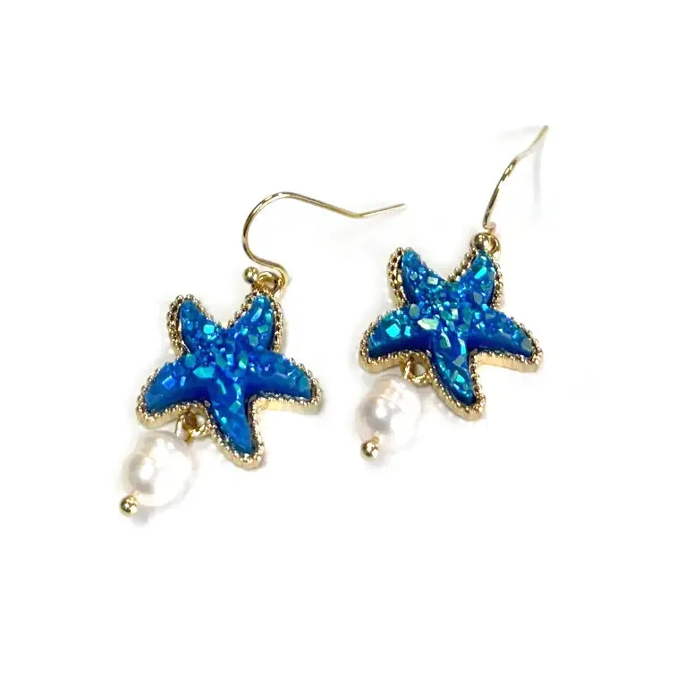 Starfish Druzy Drop Earrings