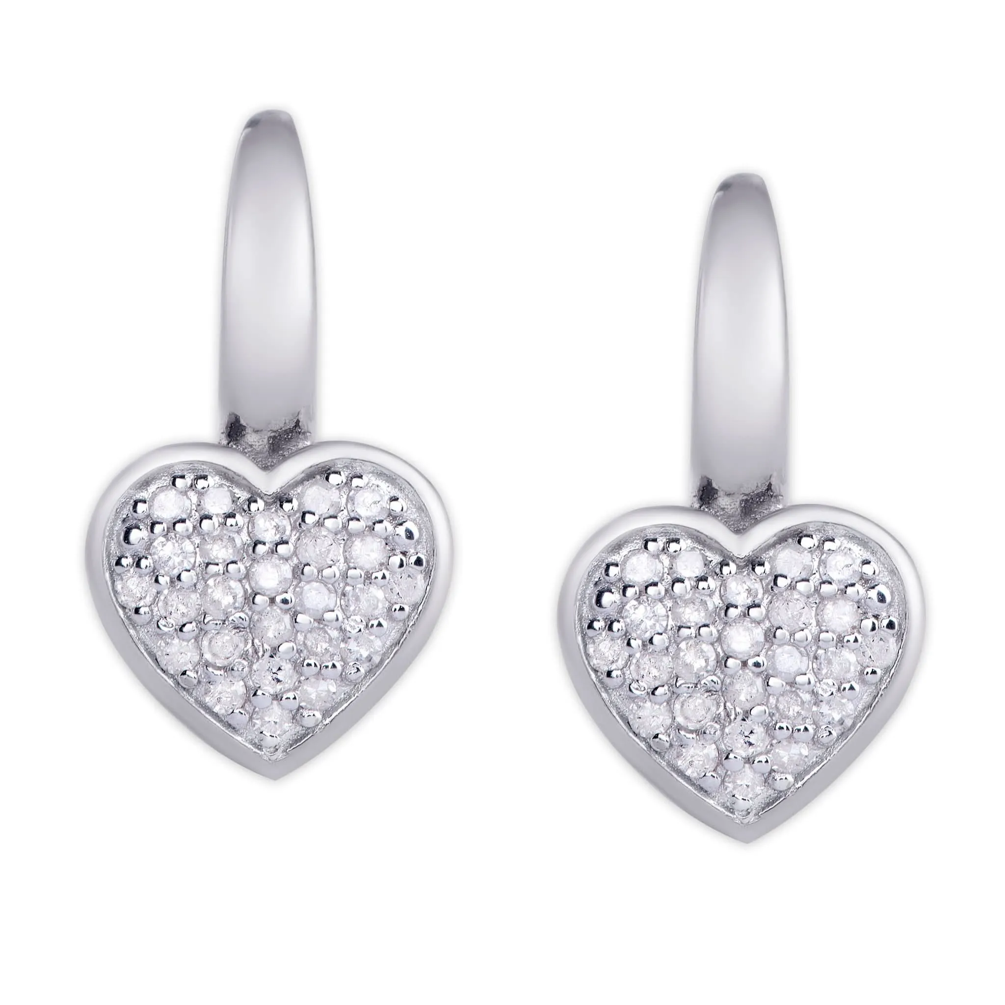 Sterling Silver 1/4 Ct Diamond Heart Lever Back Earring