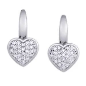 Sterling Silver 1/4 Ct Diamond Heart Lever Back Earring