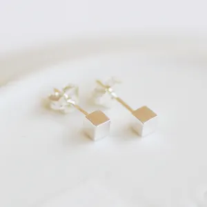 Sterling Silver Cube Stud Earrings