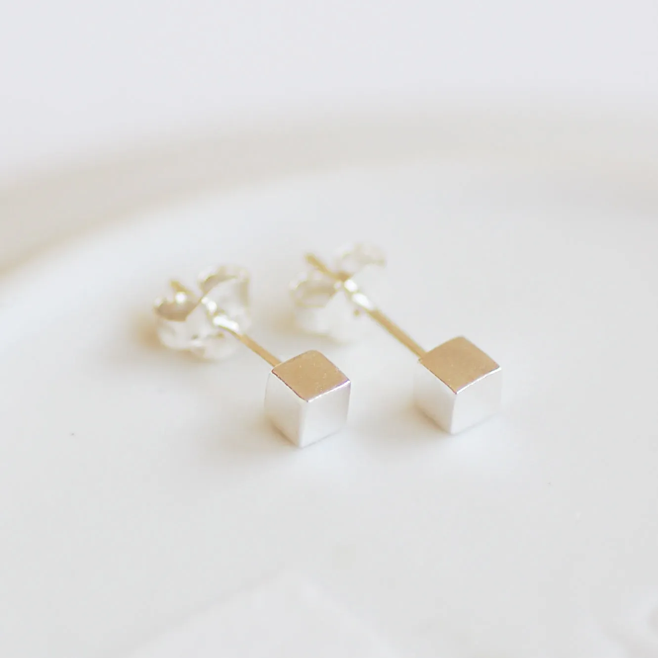 Sterling Silver Cube Stud Earrings