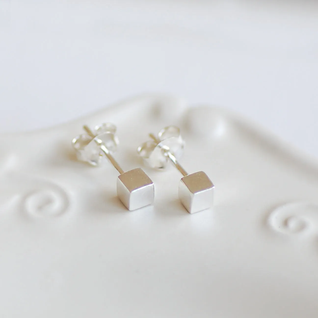 Sterling Silver Cube Stud Earrings