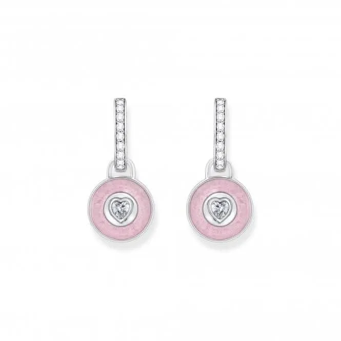 Sterling Silver Enamel Zirconia Pinkish Hoop Earrings CR723-691-9