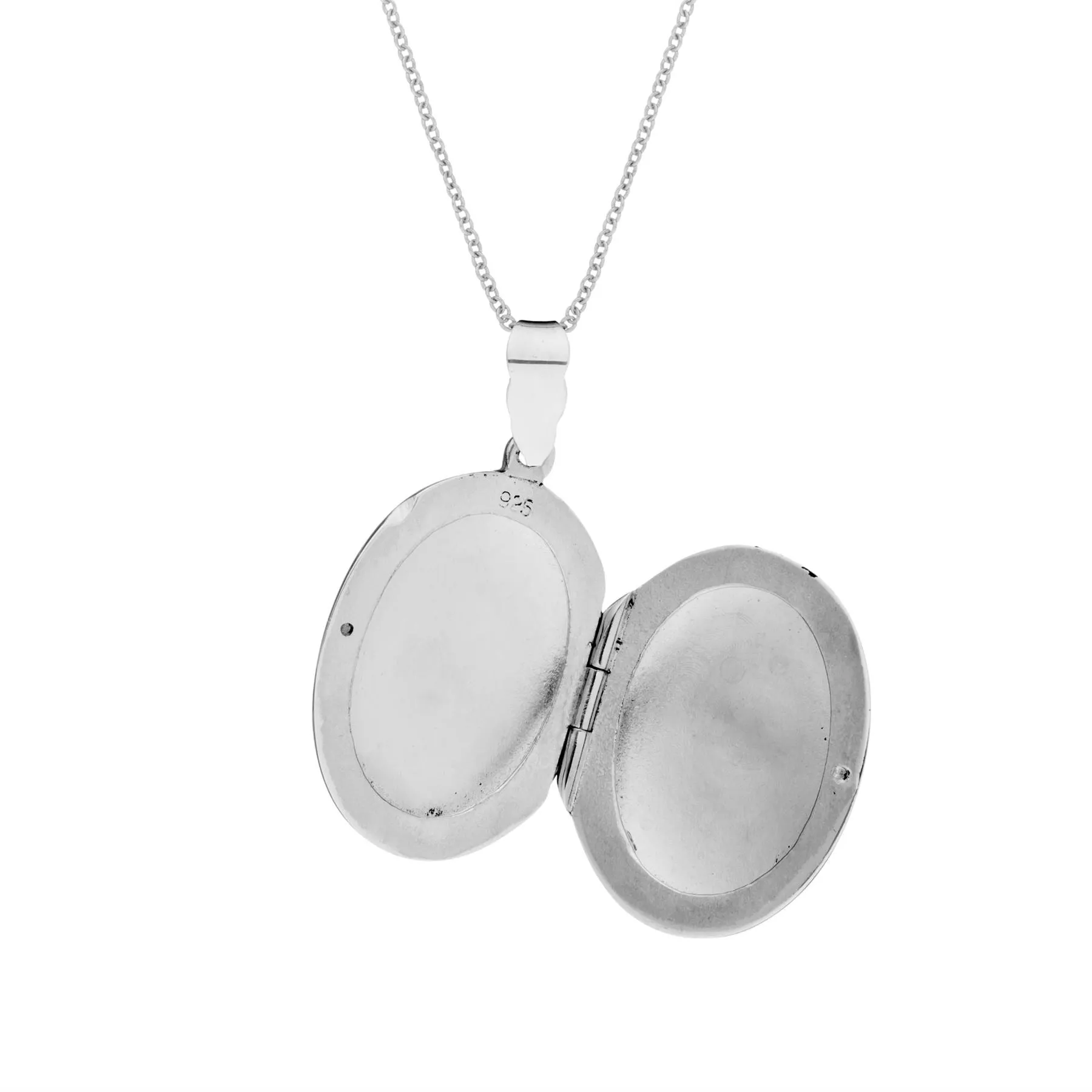 Sterling Silver Large Classic Oval Locket Pendant Necklace w/ Chain