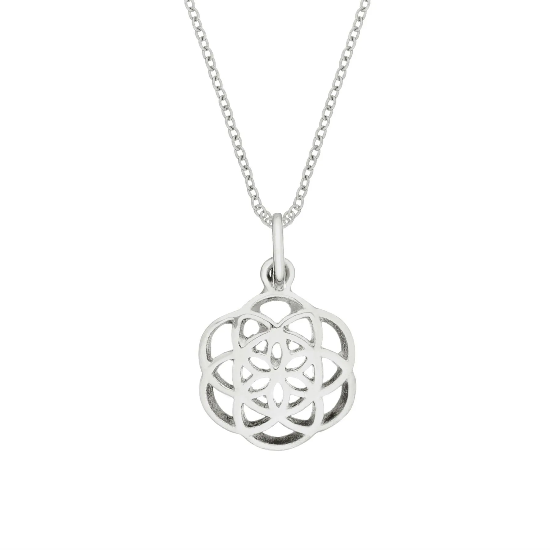 Sterling Silver Seed of Life Pendant - Cut-Out Flower Necklace