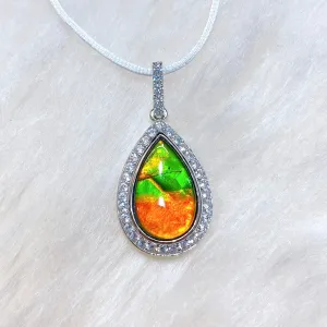Sterling Silver Teardrop Ammolite Pendant with Swarovski Crystal