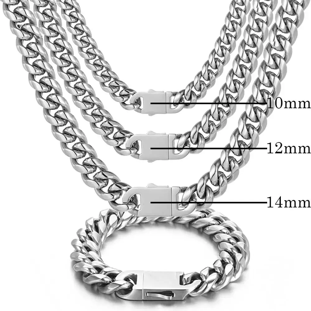 Stunning Miami Cuban Link 8-16mm Stainless Steel Necklace & Bracelet for Men & Women – Bold Hip Hop Jewelry Gift