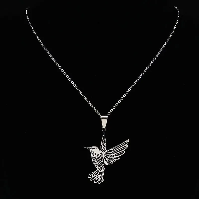 Stylish Hallow Out Hummingbird Stainless Steel Pendant Necklaces