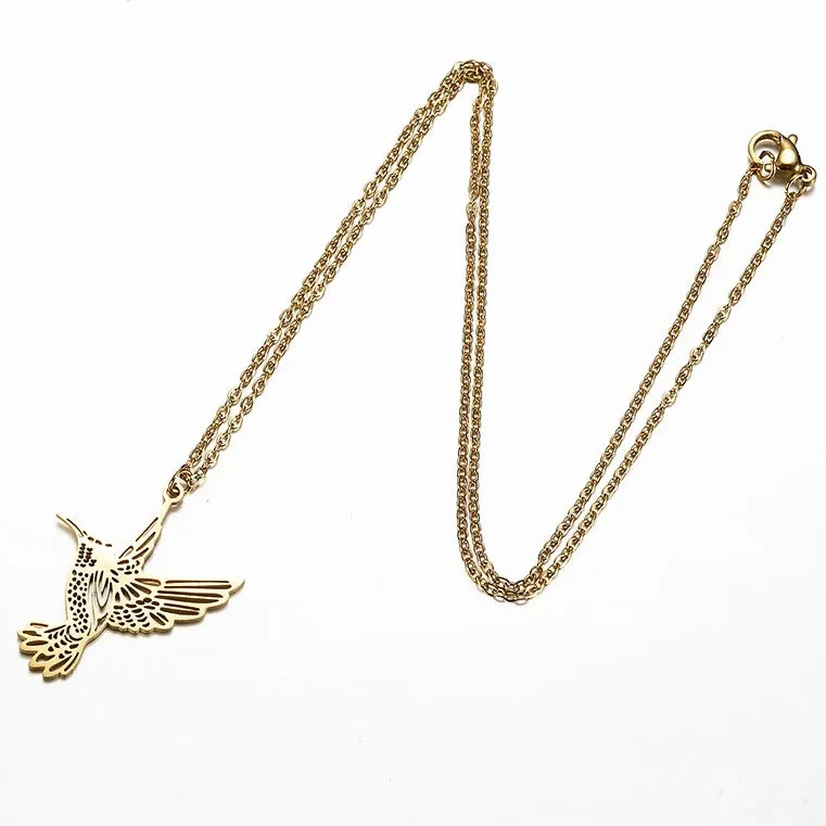 Stylish Hallow Out Hummingbird Stainless Steel Pendant Necklaces