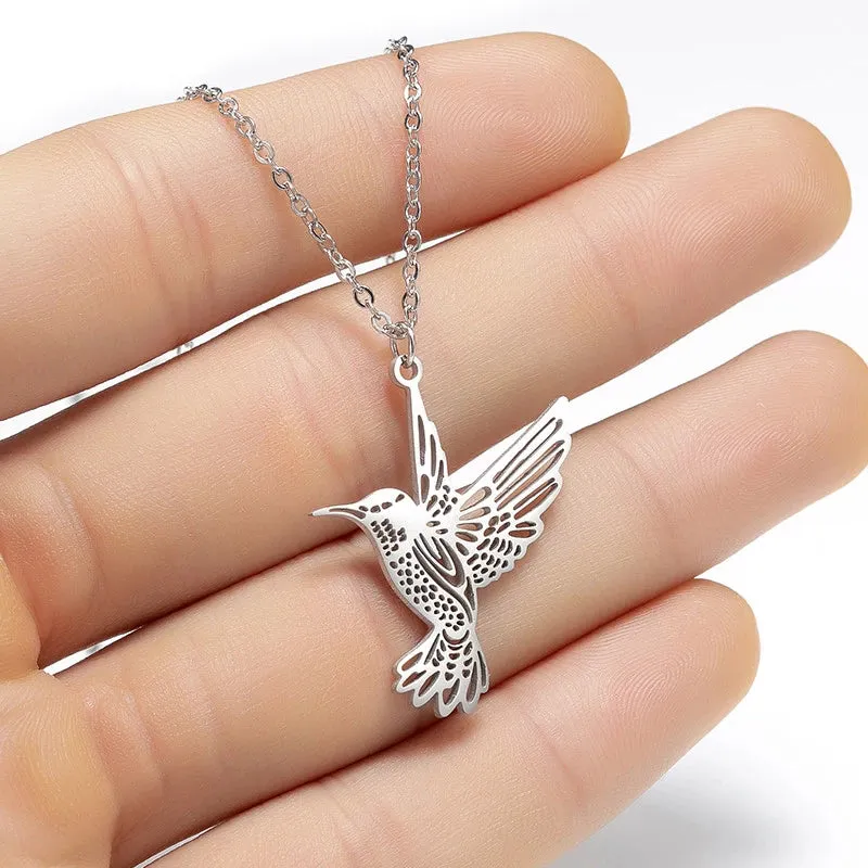 Stylish Hallow Out Hummingbird Stainless Steel Pendant Necklaces
