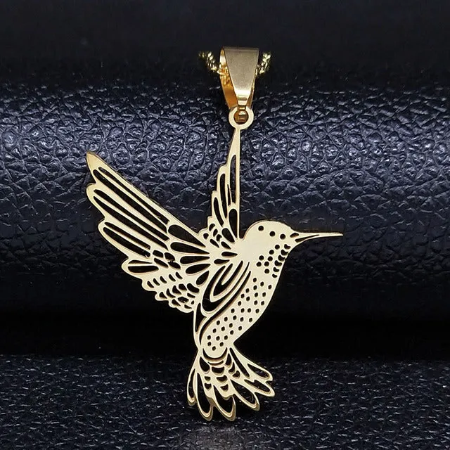 Stylish Hallow Out Hummingbird Stainless Steel Pendant Necklaces