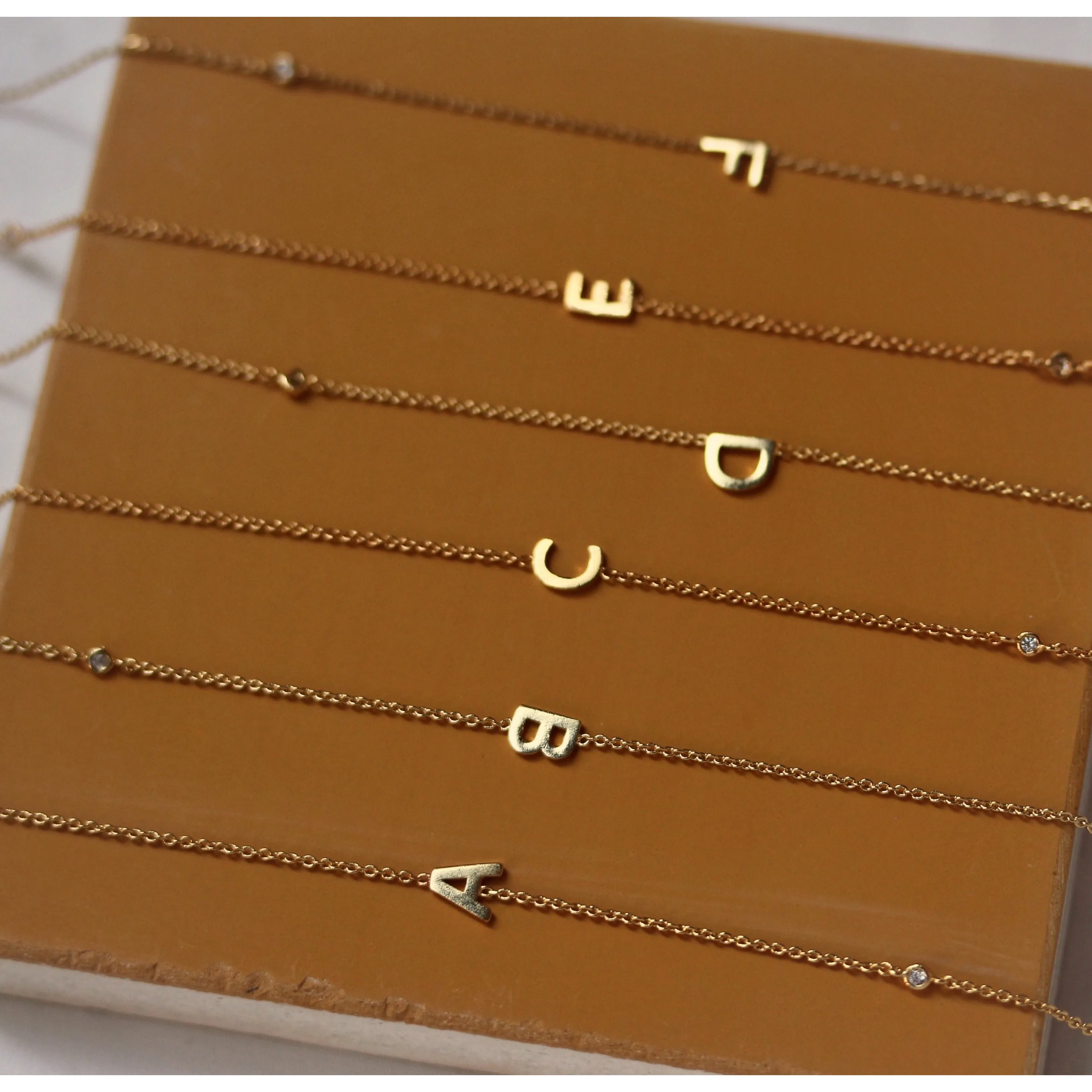 Tai Gold simple chain initial necklace with three CZ
