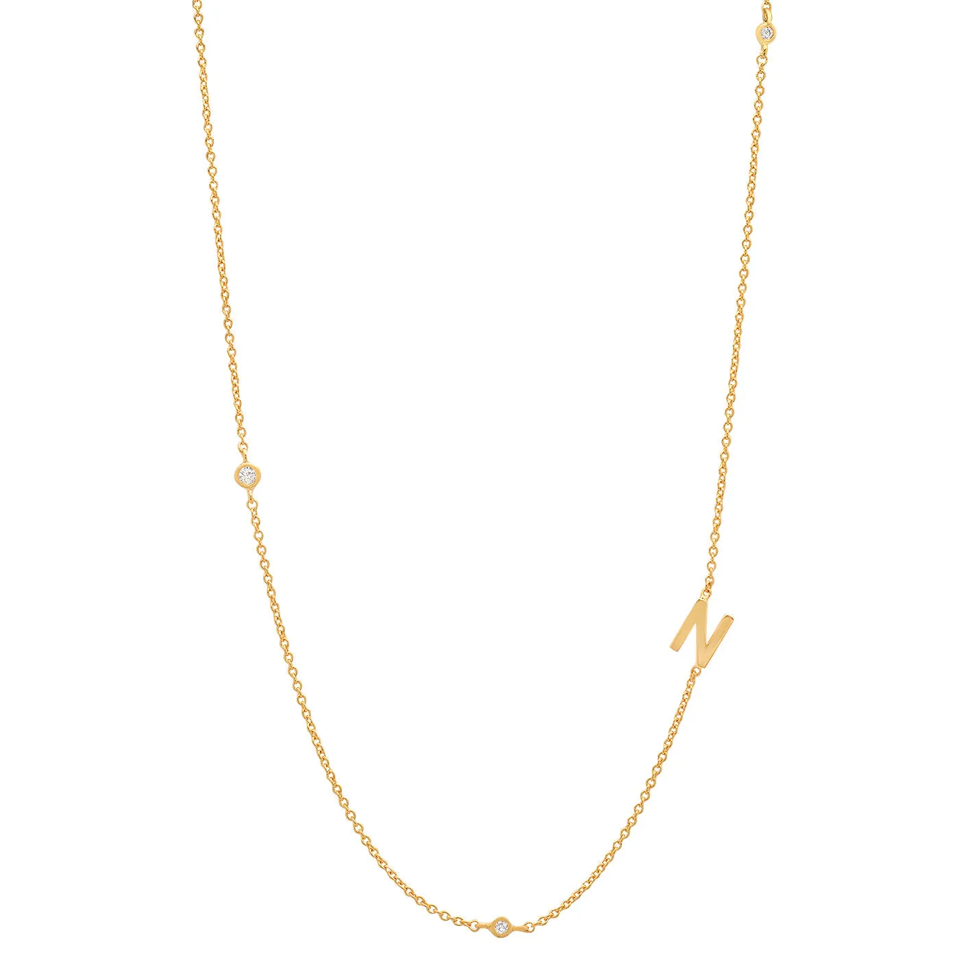 Tai Gold simple chain initial necklace with three CZ