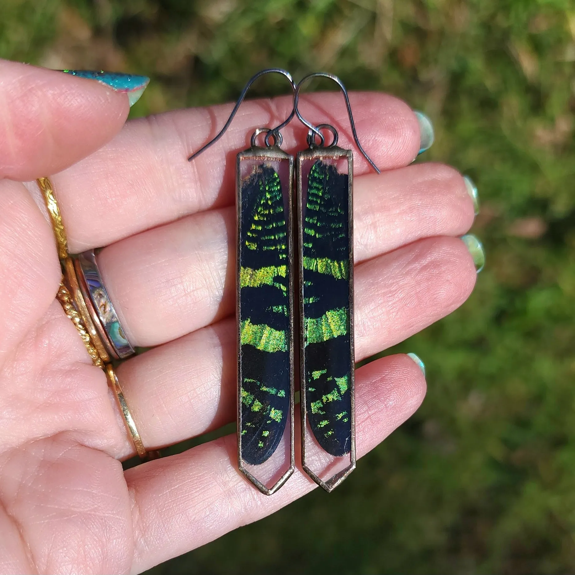 Teal Sunset Moth Ingress Earrings